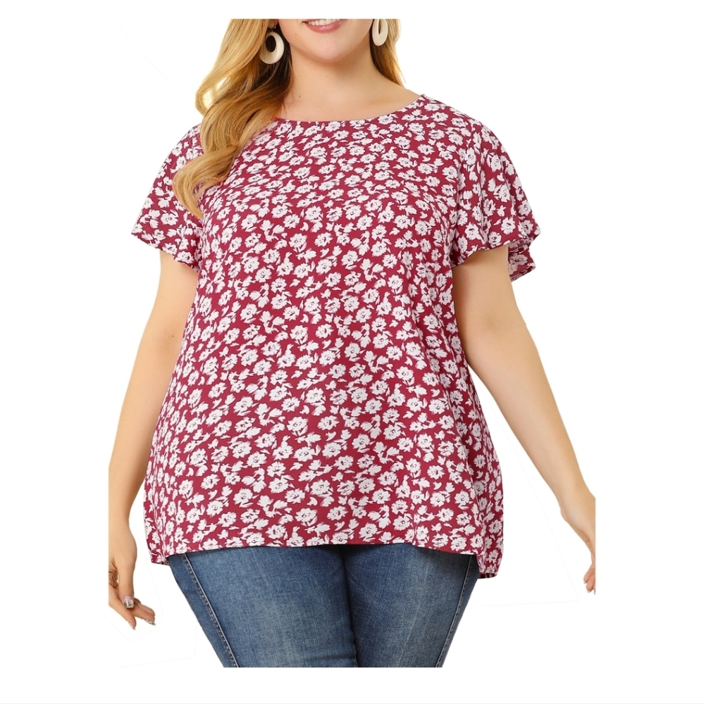 Agnes Orinda Women's Retro Ditsy Floral Short Sleeve Blouse Size 4X